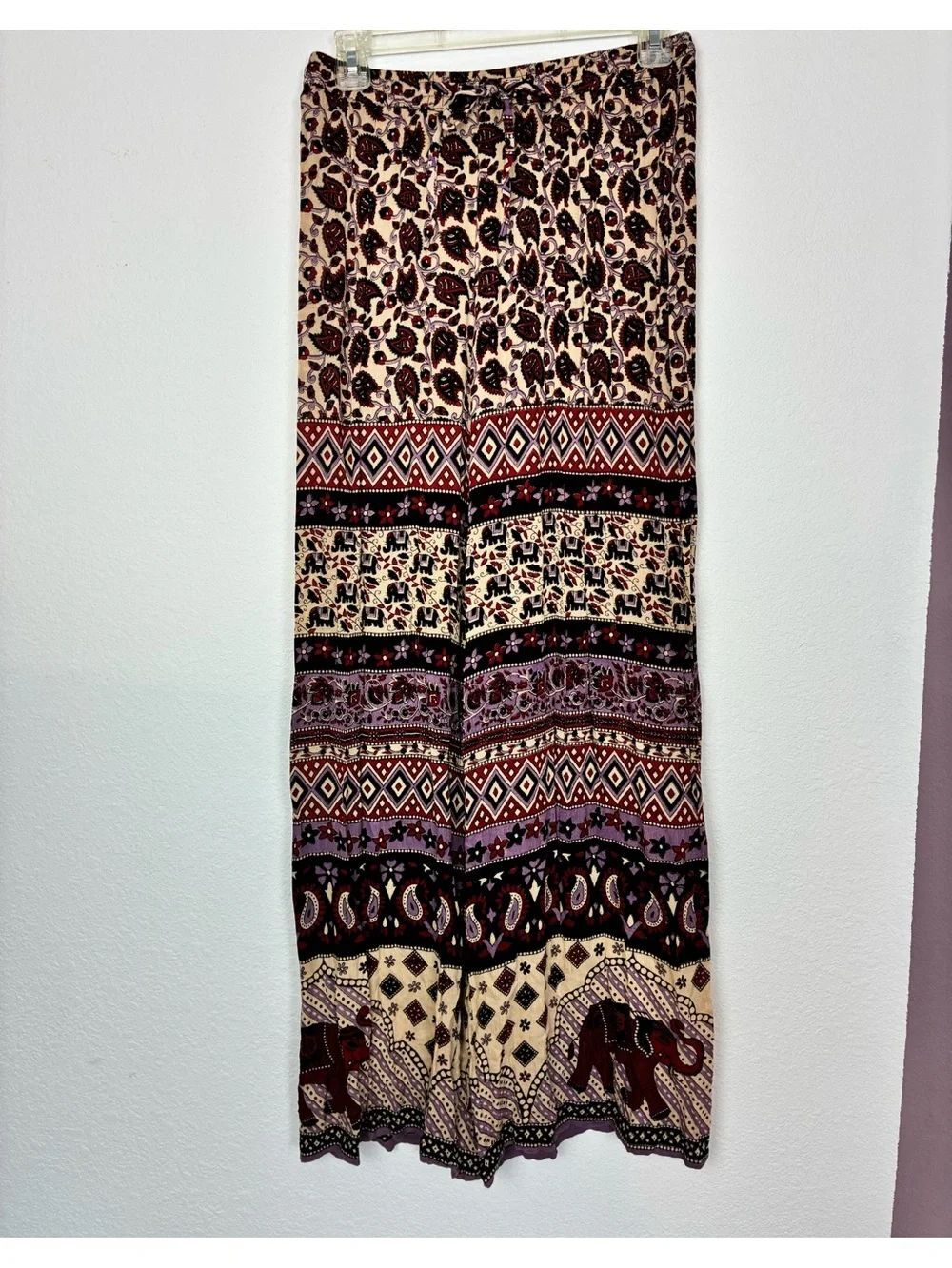 Earthbound airy high rise wide leg pants w/lucky elephants